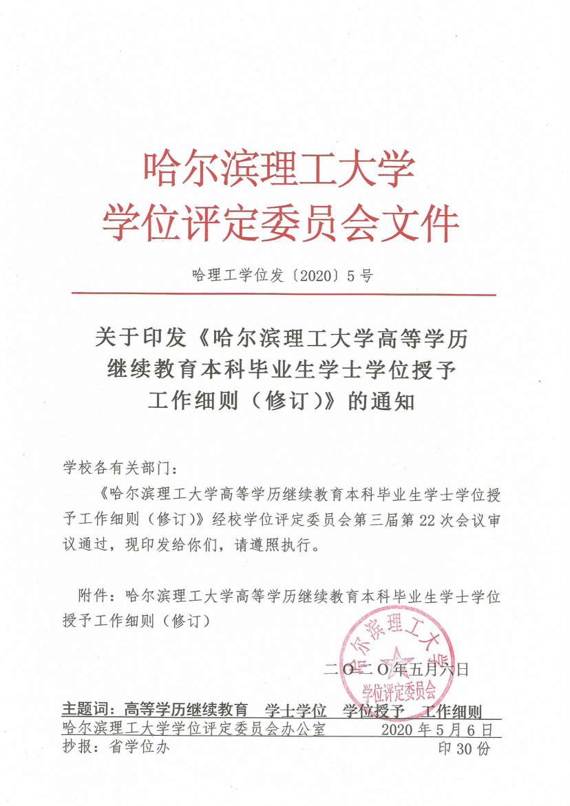 关于印发《哈尔滨理工大学高等学历继续教育本科毕业生学士学位授予